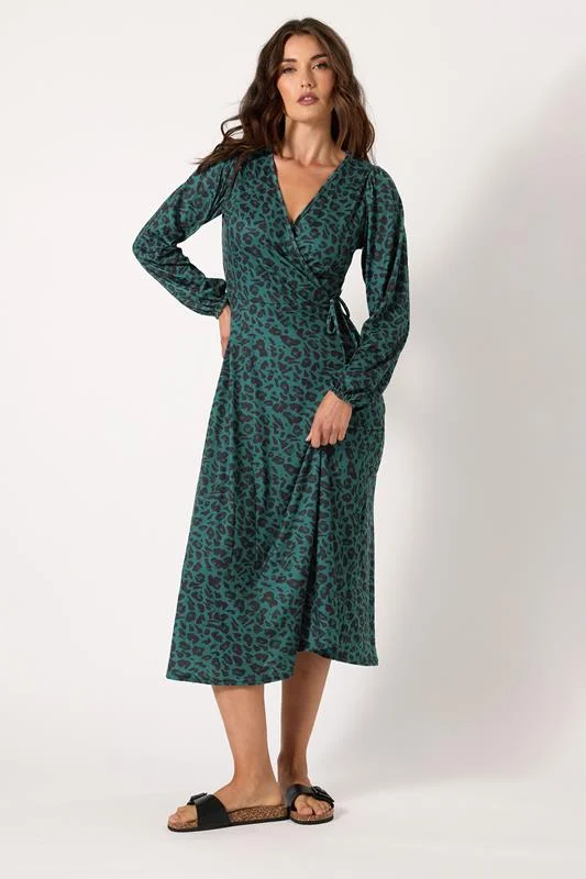 LTS LTS Tall Forest Green Leopard Print Wrap Dress