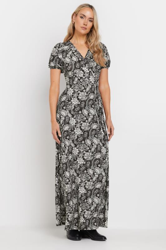 LTS LTS Tall Black Floral Paisley Print Wrap Maxi Dress