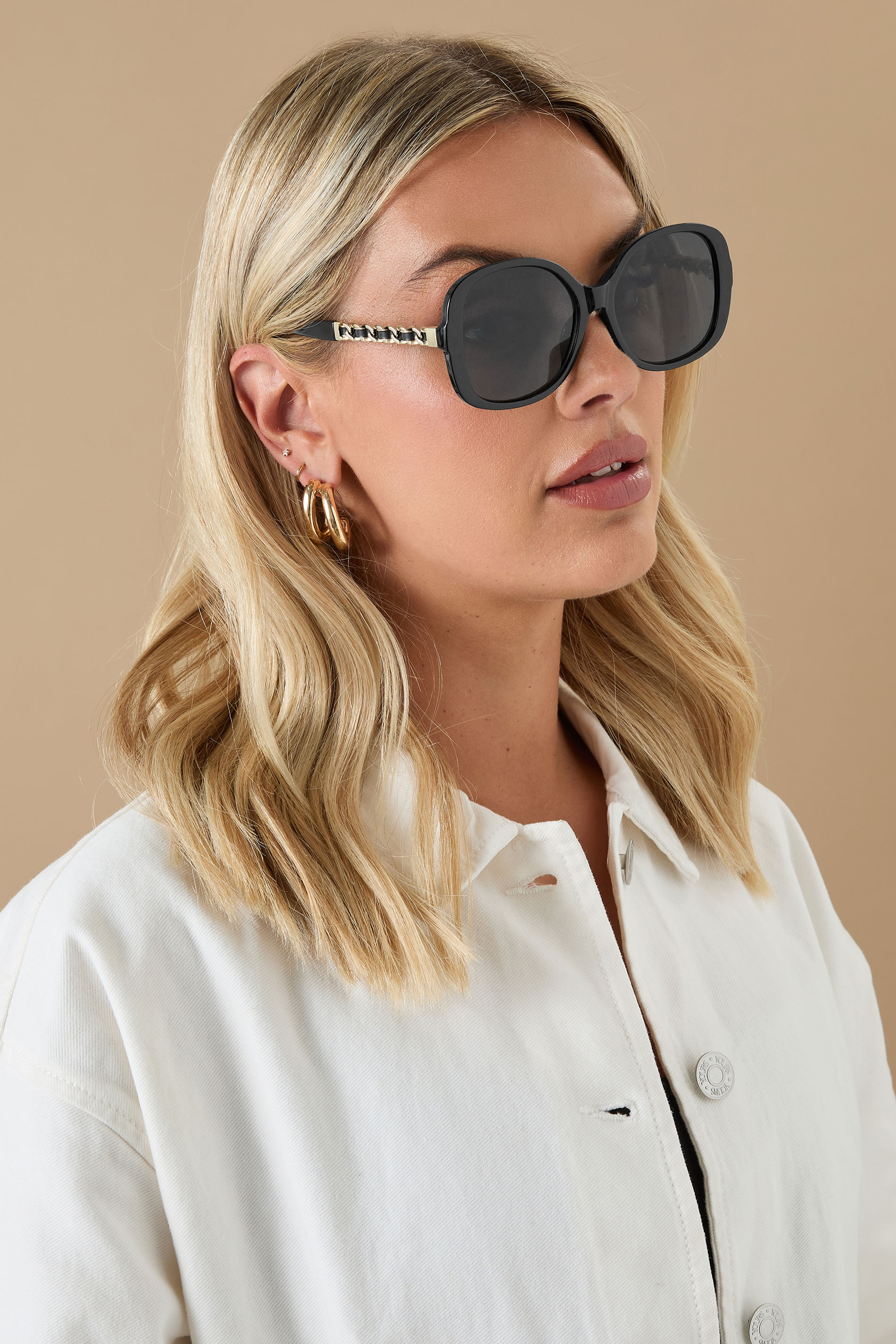 Yours Black Chain Oversized Sunglasses