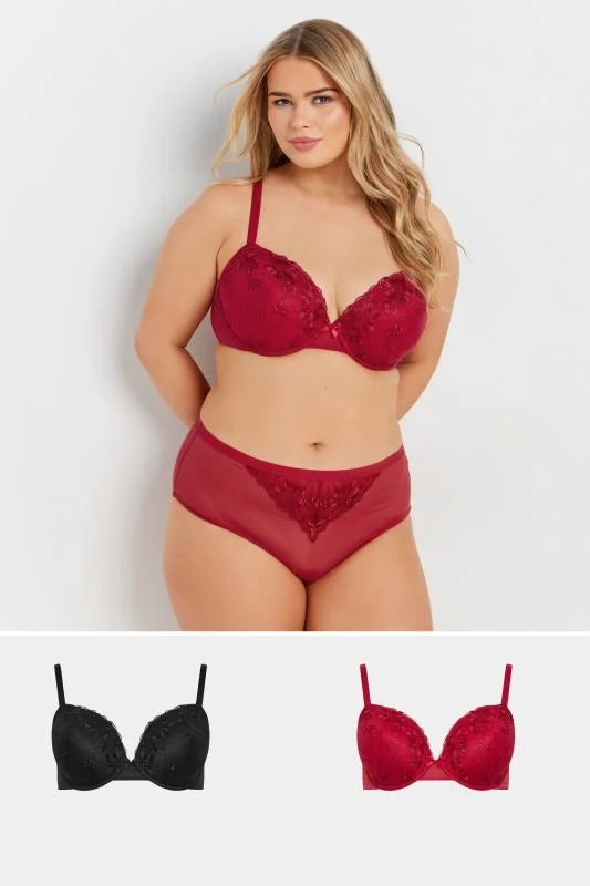 Yours YOURS Curve Red Satin Lace Detail Briefs