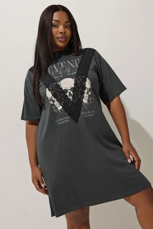 Limited Collection LIMITED COLLECTION Curve Grey Skull Graphic Lace T-Shirt Dress