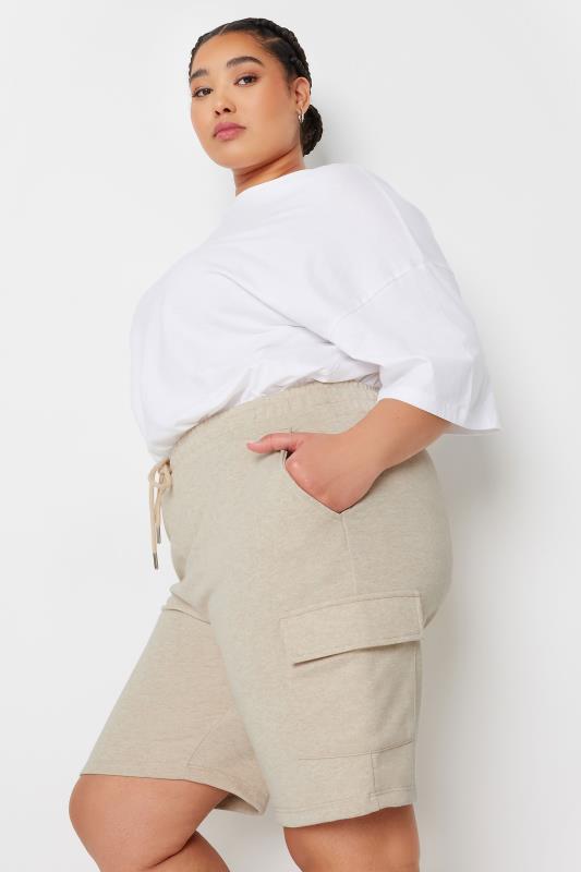 Yours YOURS Curve Natural Brown Cargo Jogger Shorts