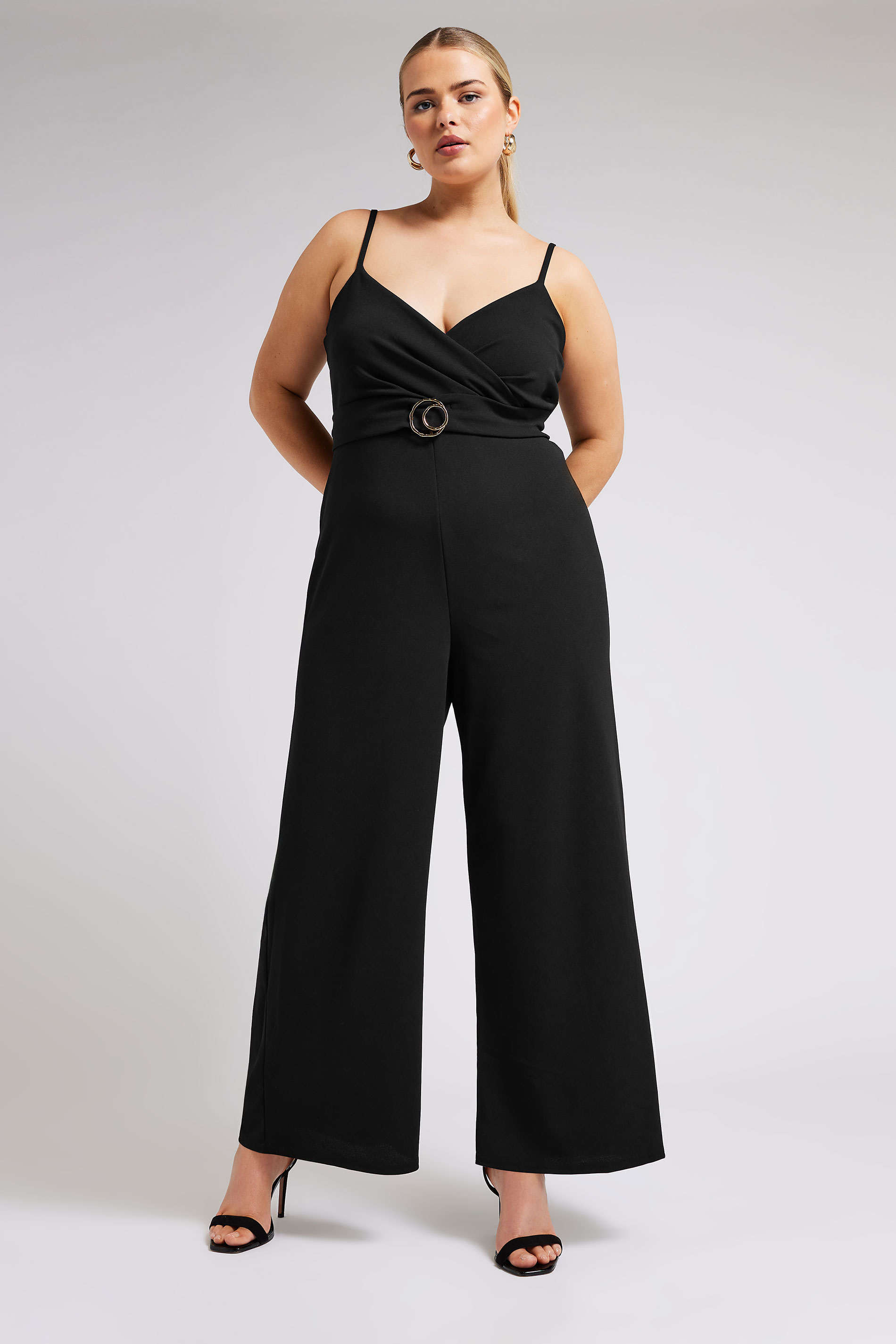 Yours London YOURS LONDON Curve Black Wrap Front Jumpsuit
