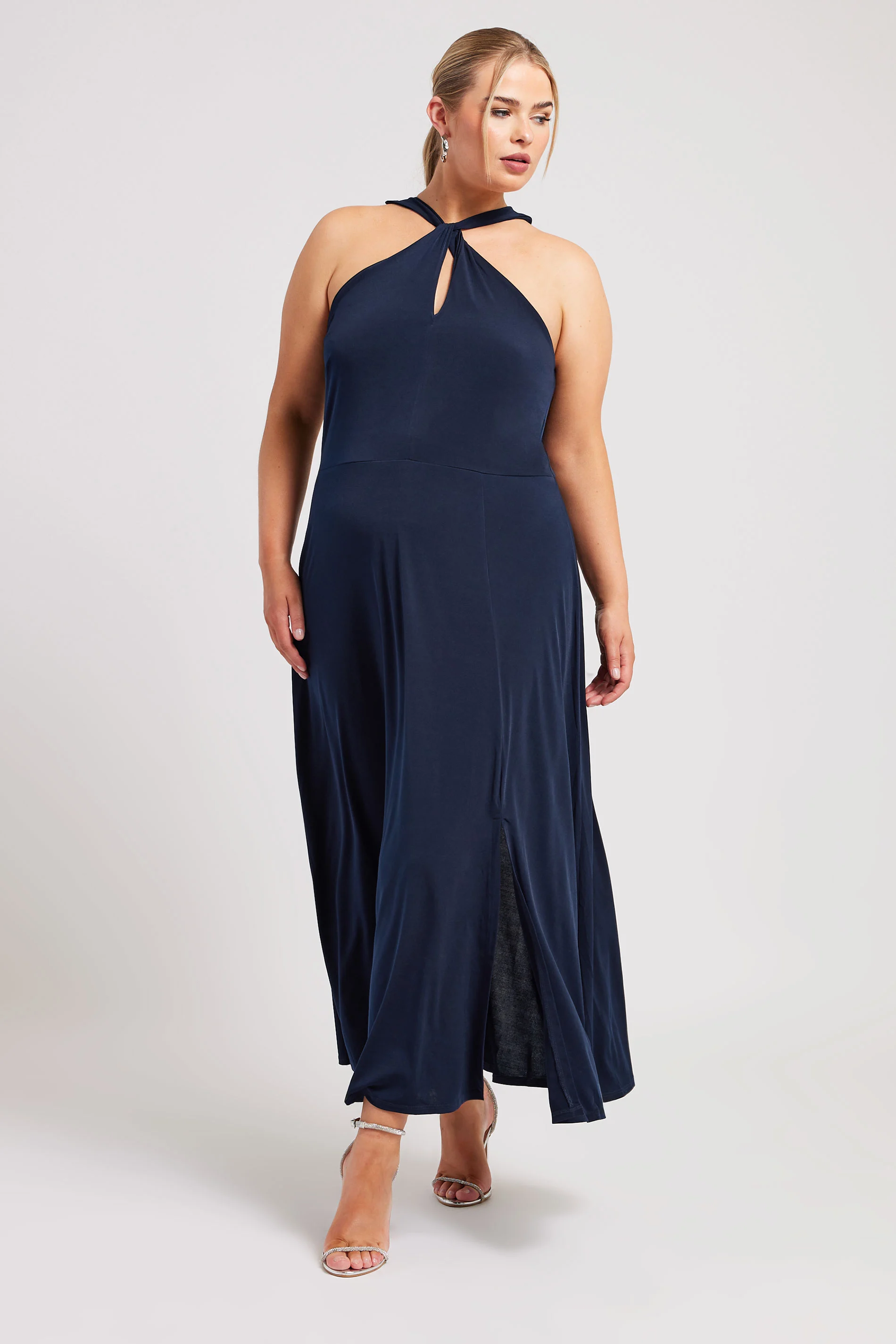 Yours London YOURS LONDON Curve Navy Blue Twist Halter Neck Maxi Dress