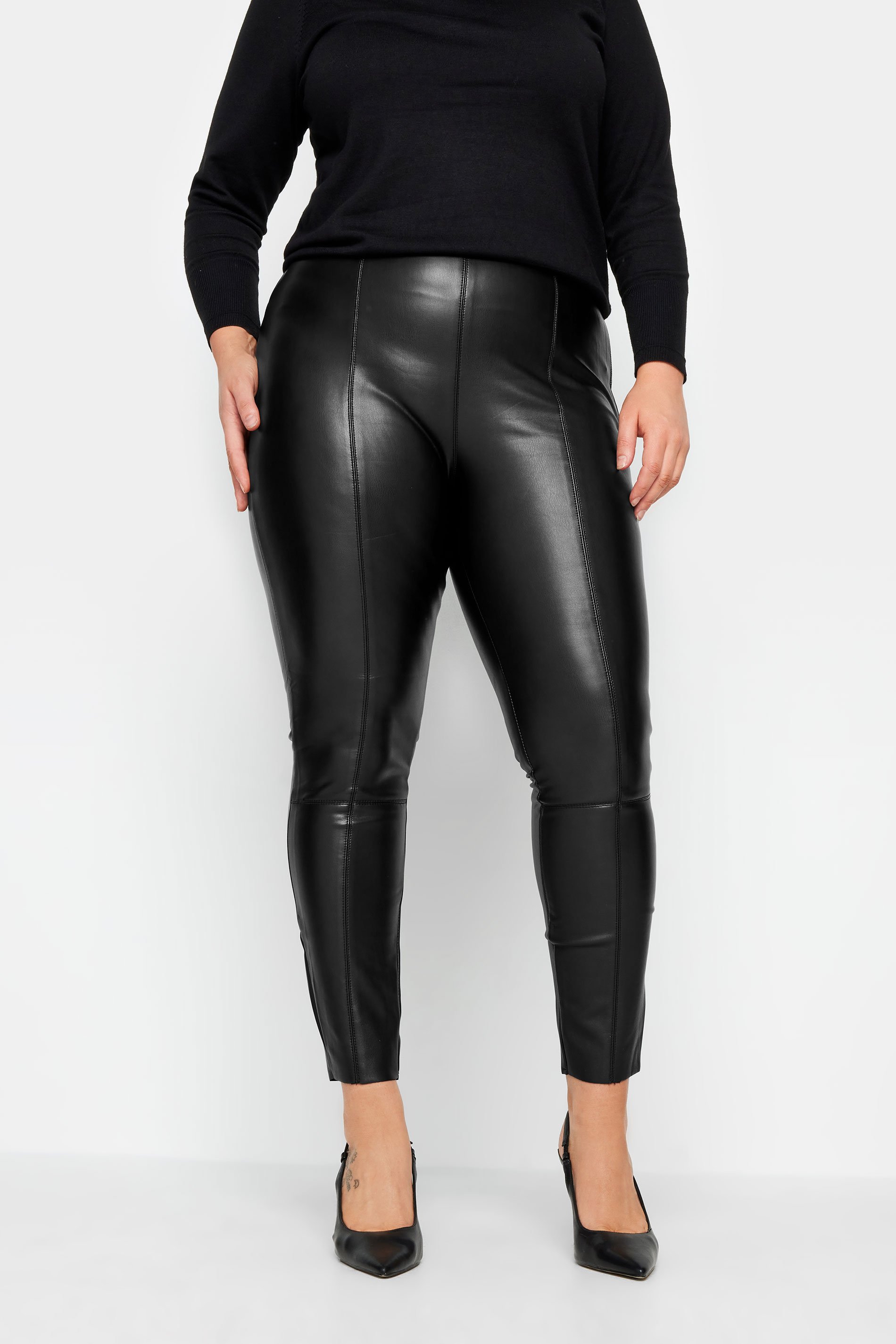 Evans Evans Curve Black Leather Look Leggings