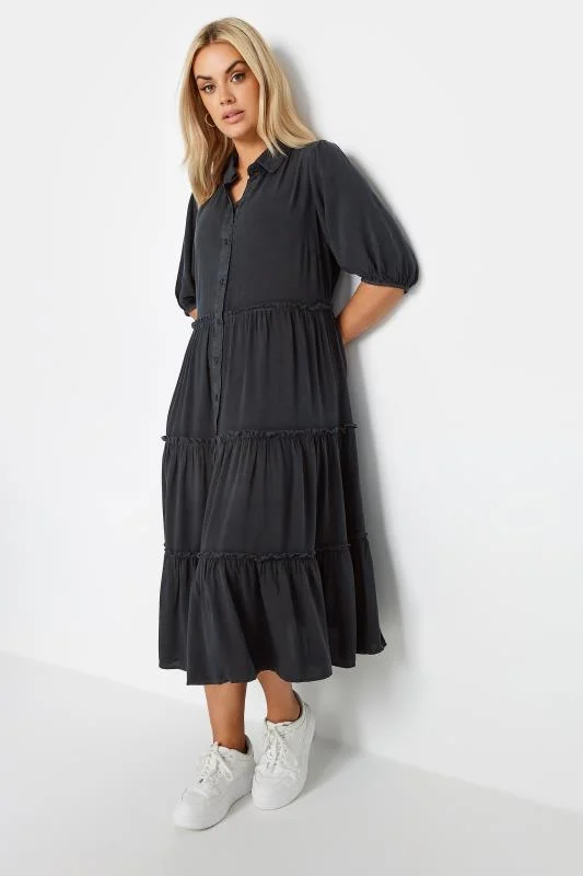 Yours YOURS Curve Charcoal Grey Midi Shirt Dress