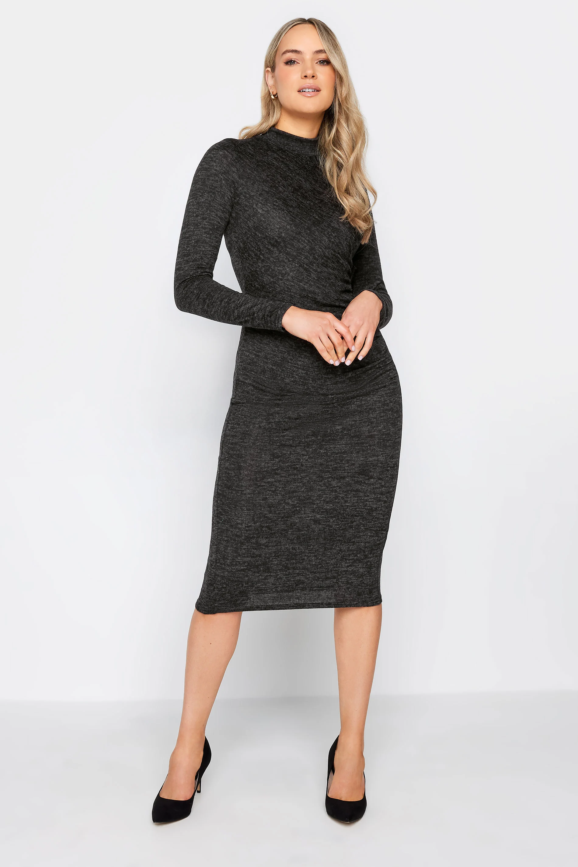 LTS LTS Tall Charcoal Grey Ruched Midi Dress