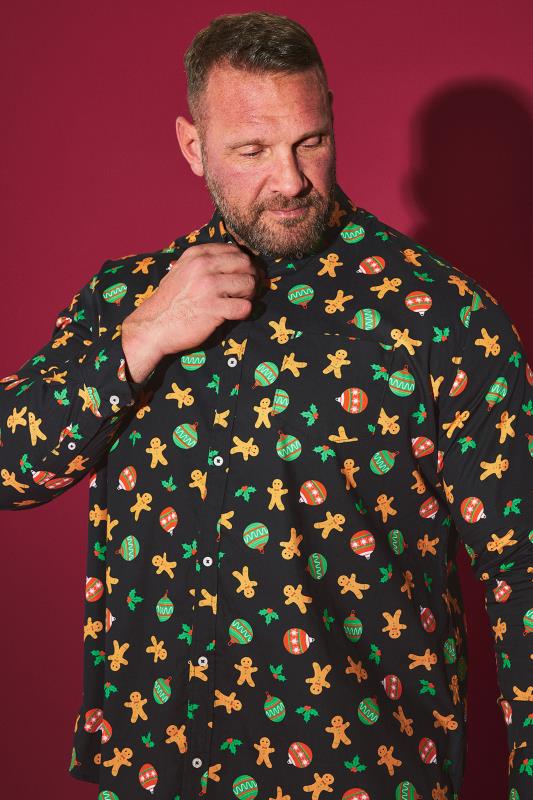 BadRhino BadRhino Big & Tall Black Gingerbread Print Shirt