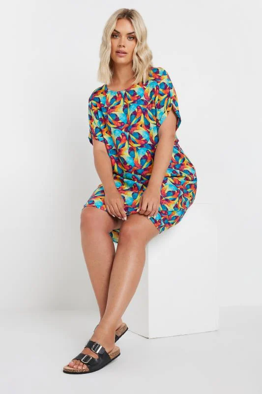 Yours YOURS Curve Blue & Red Abstract Print Tunic Dress