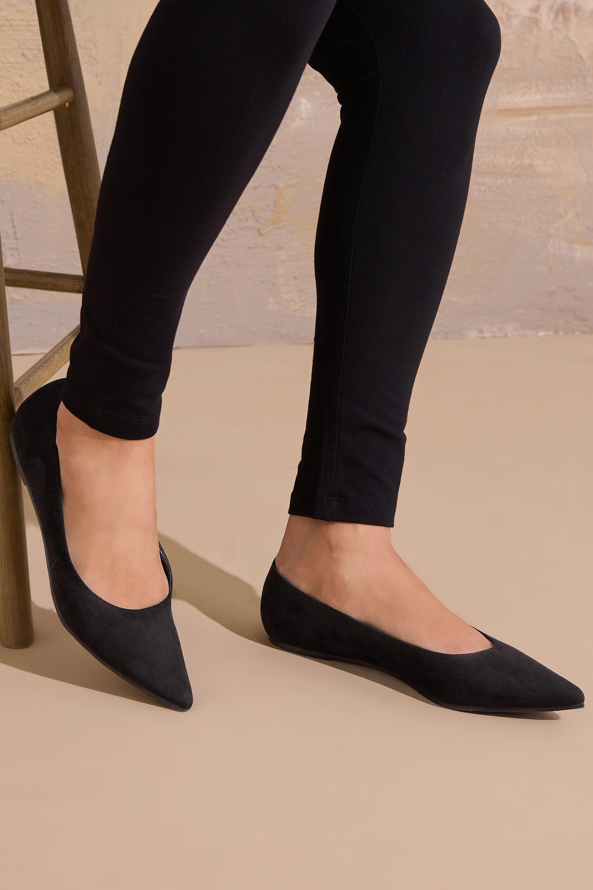 LTS LTS Black Faux Suede Pointed Flats In Standard Fit