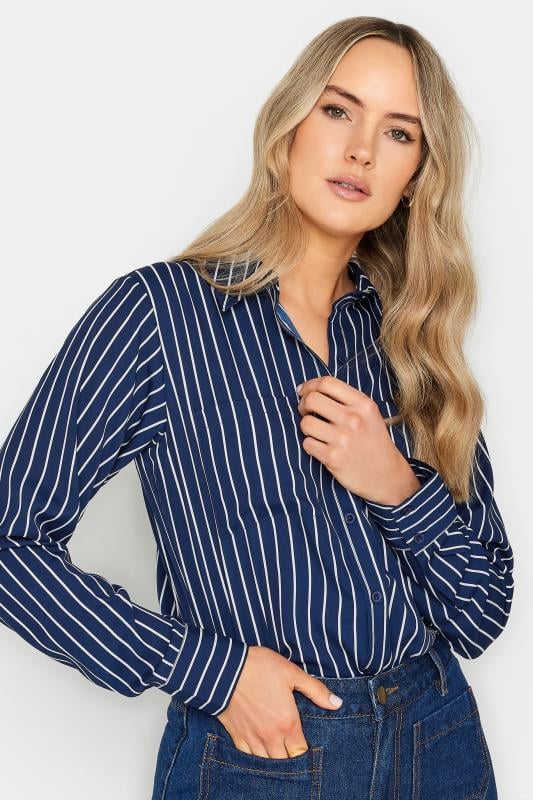 LTS LTS Tall Navy Blue Stripe Longline Shirt