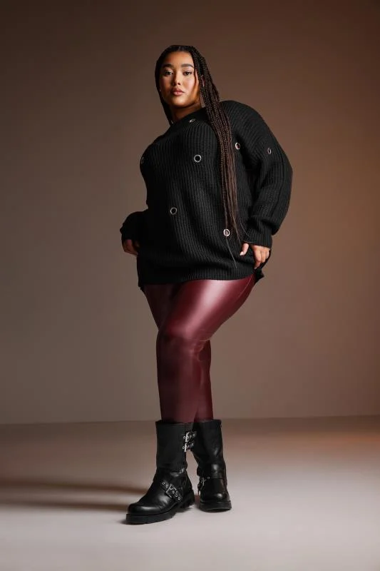 Yours YOURS Curve Burgundy Red Coated Leggings