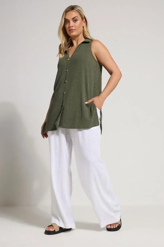 Yours YOURS Curve Khaki Green Textured Sleeveless Shirt