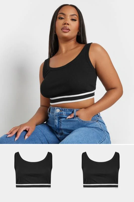 Yours YOURS Curve 2 PACK Black Ribbed Sports Bralettes