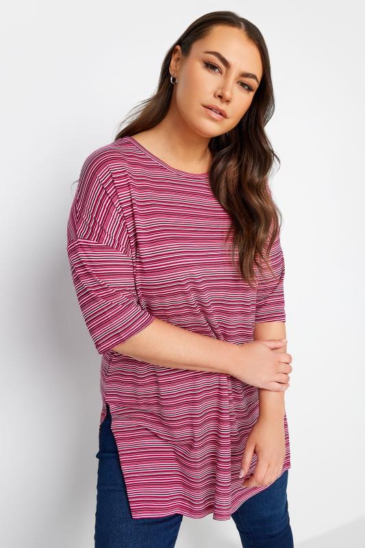 Yours YOURS Curve Pink Stripe Oversized Top
