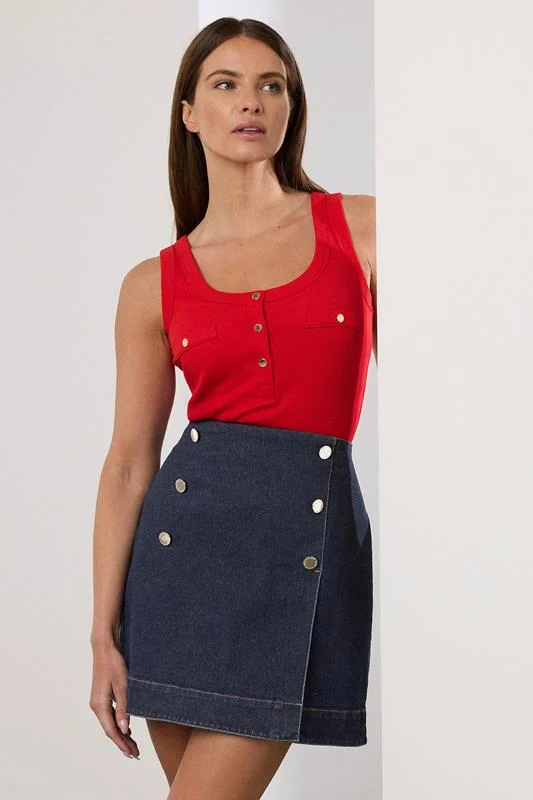 Star by Julien Macdonald STAR Red Ribbed Button Vest Top