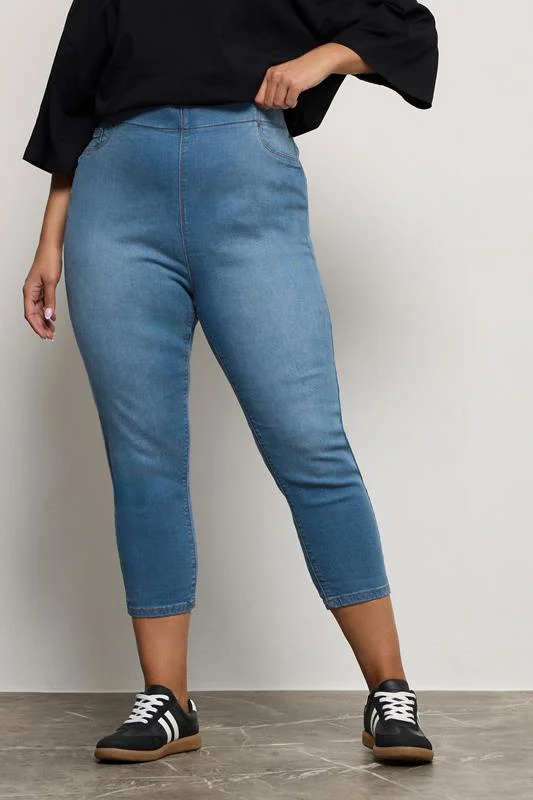 Yours YOURS Curve Mid Blue Cropped Stretch JENNY Jeggings