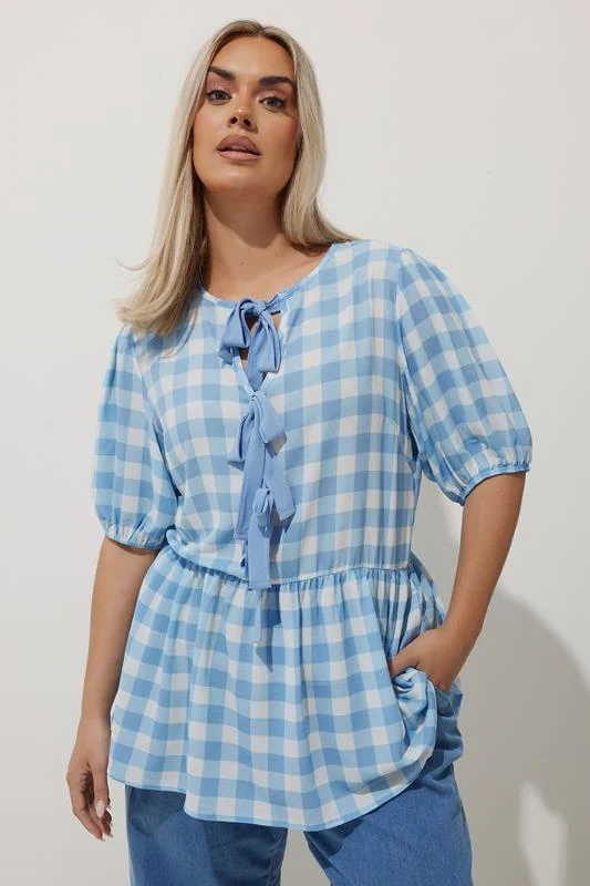 Limited Collection LIMITED COLLECTION Curve Blue Gingham Bow Tie Front Top