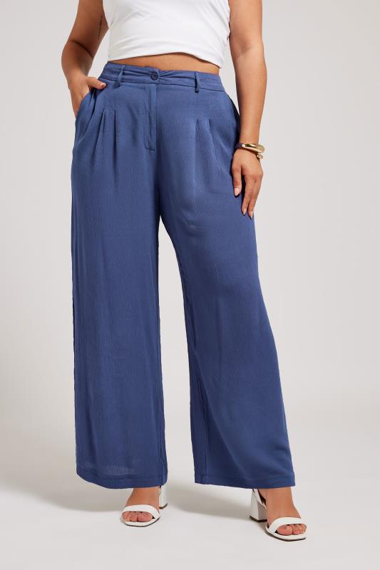 Yours London YOURS LONDON Curve Blue Pleat Front Wide Leg Trousers