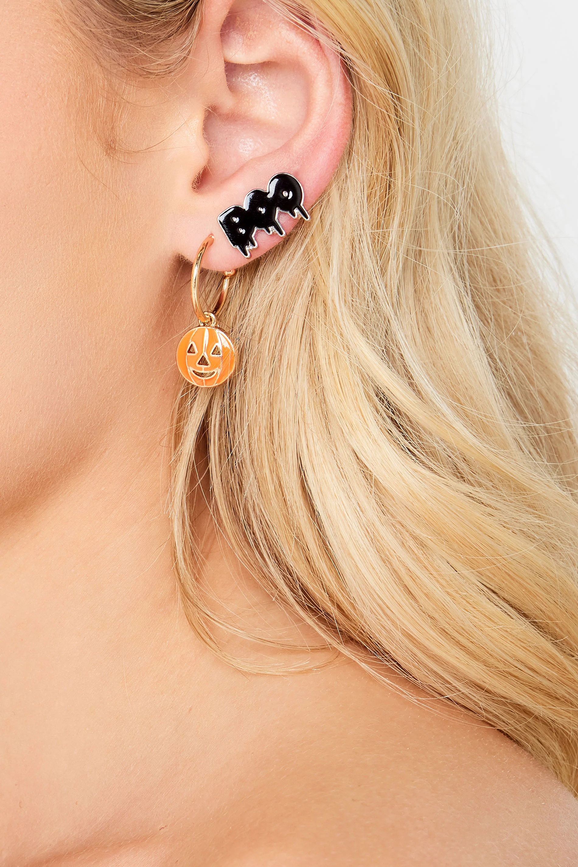 Yours 2 PACK Orange Pumpkin Halloween Hoop Earrings Set