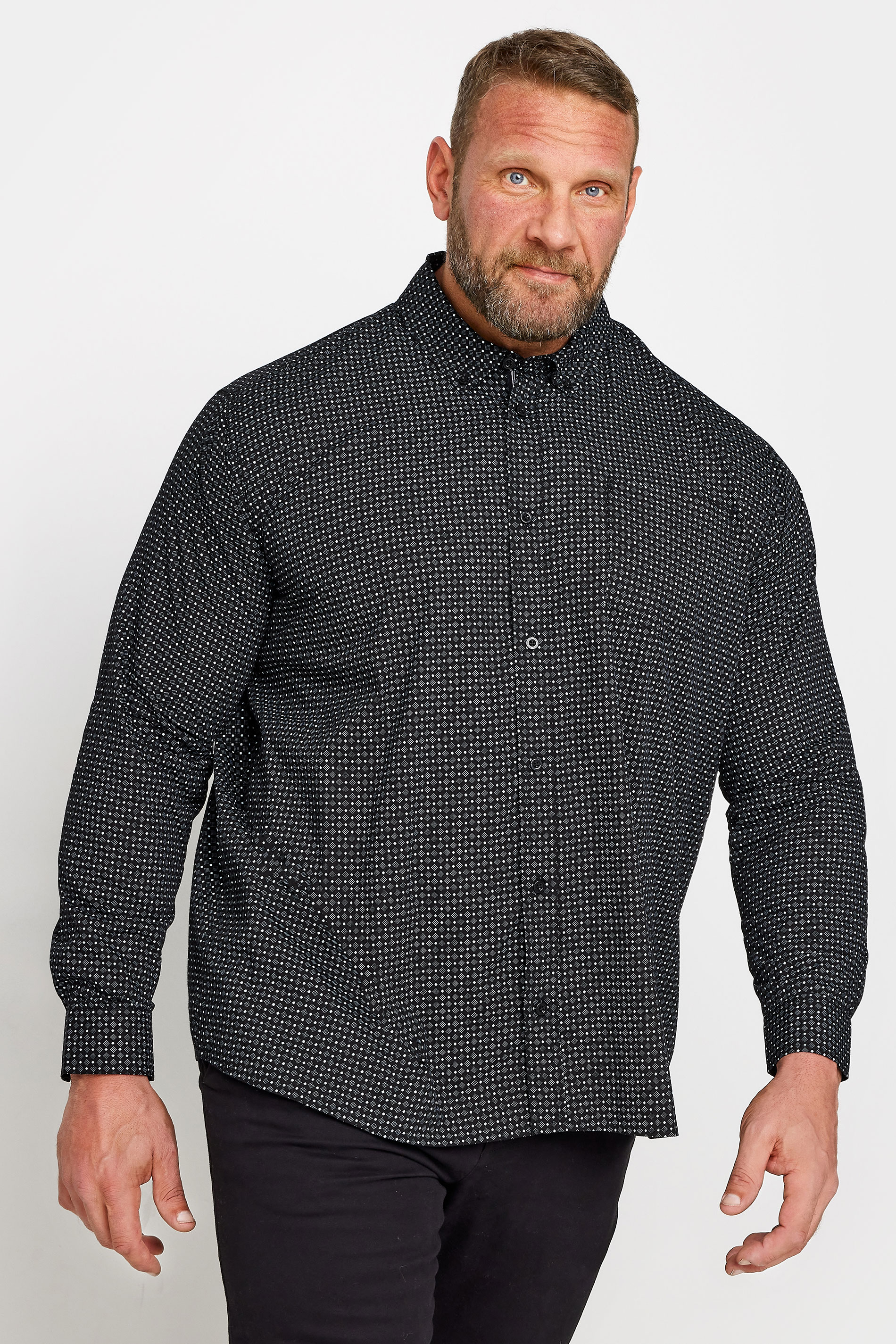 BadRhino BadRhino Big & Tall Black Geometric Print Poplin Long Sleeve Shirt