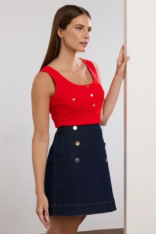 Star by Julien Macdonald STAR Red Ribbed Button Vest Top