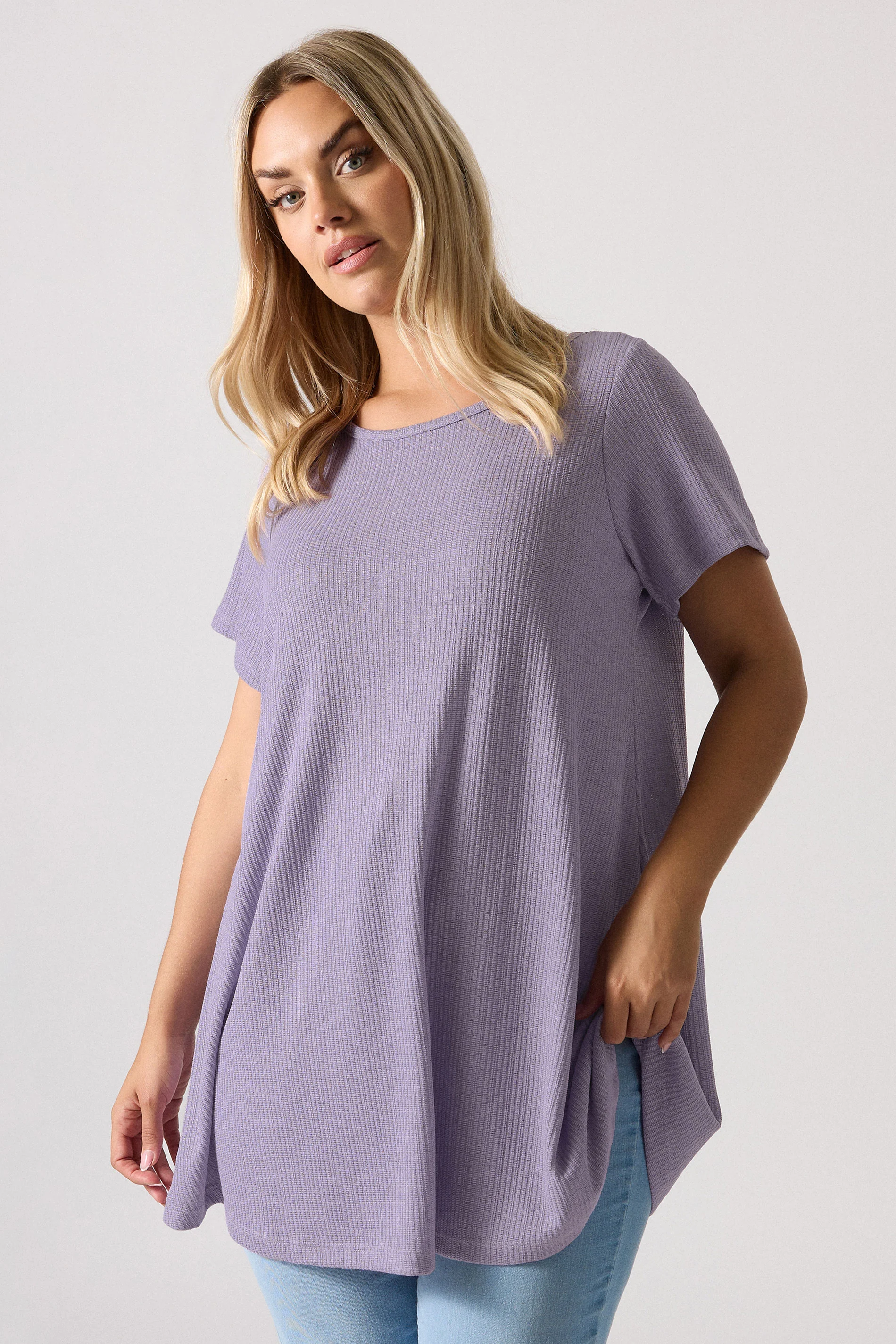 Yours YOURS Curve Purple Ribbed Soft Touch T-Shirt