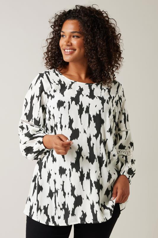 Evans EVANS Curve White & Black Abstract Print Top