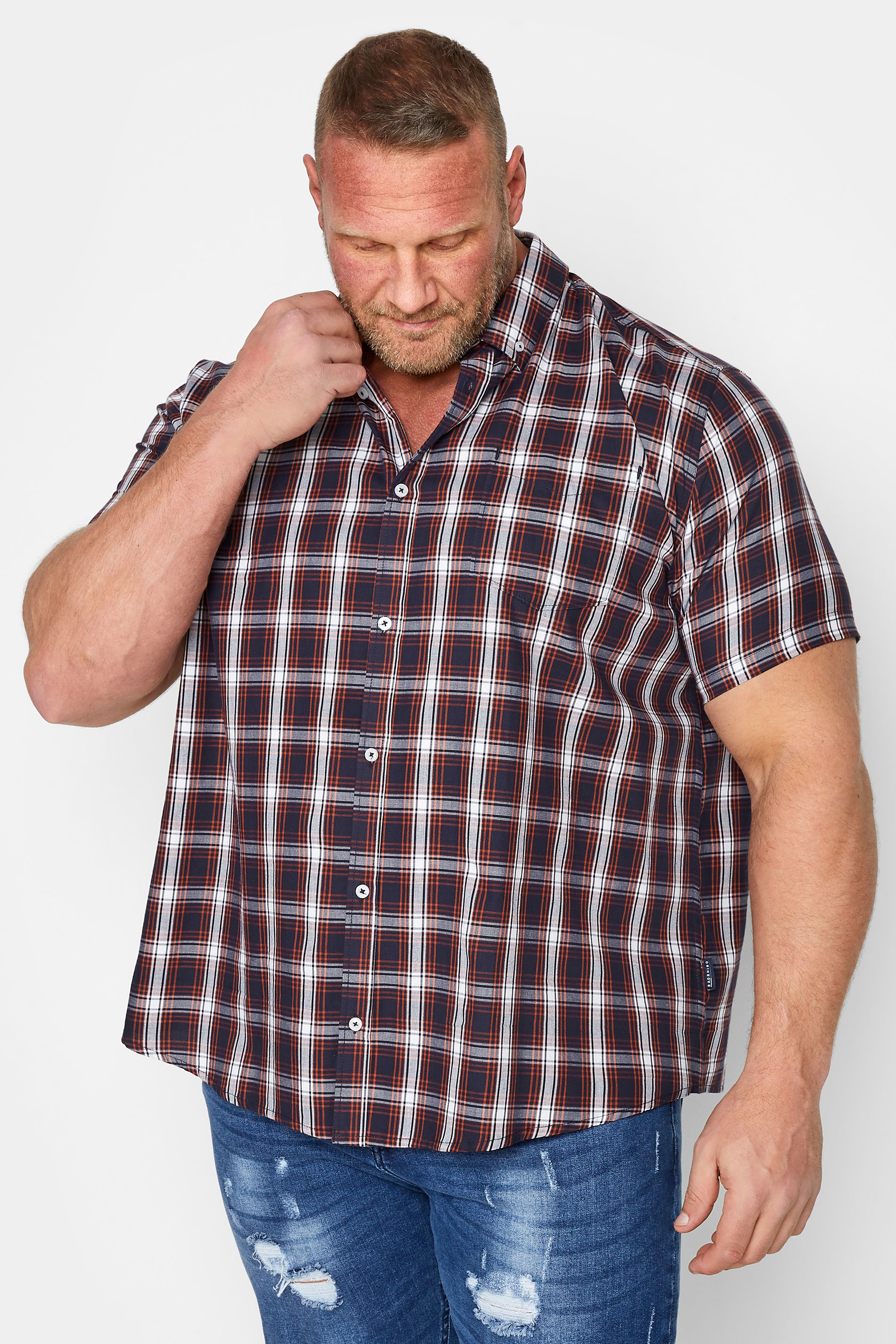 BadRhino BadRhino Big & Tall Red Short Sleeve Check Shirt