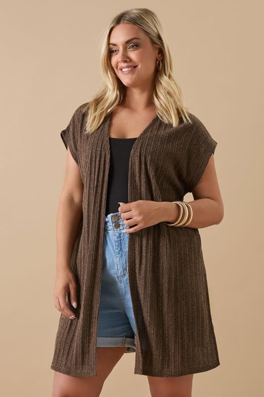 Yours YOURS Curve Chocolate Brown Ribbed Jersey Cardigan