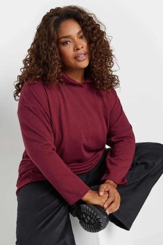 Yours YOURS Curve Burgundy Red Oversized Long Sleeve Hoodie