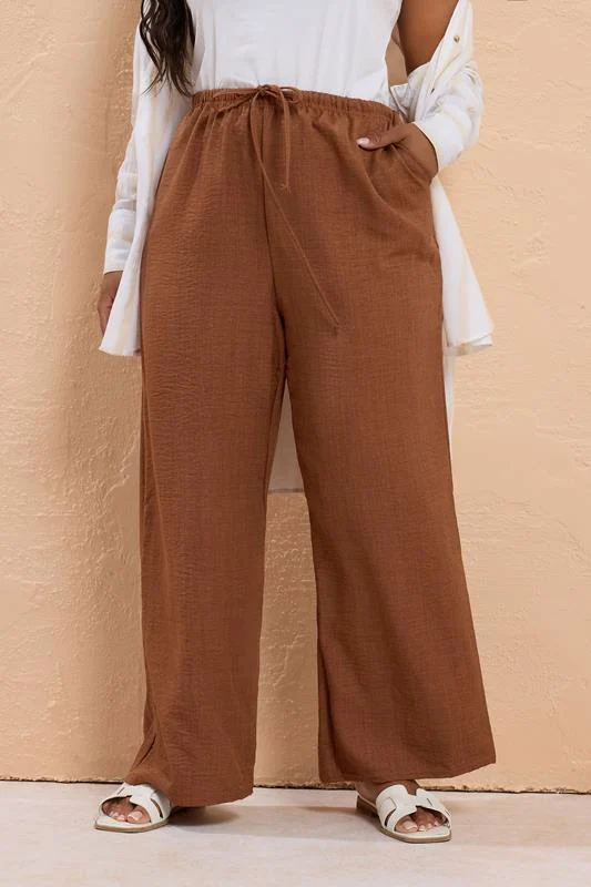 Yours YOURS Curve Rust Orange Linen Look Wide Leg Trousers