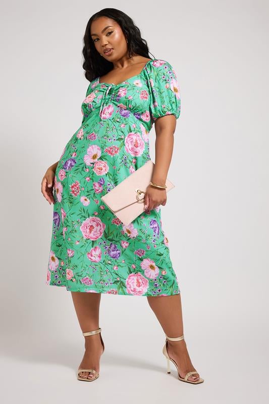 Yours London YOURS LONDON Curve Teal Green Floral Midi Dress