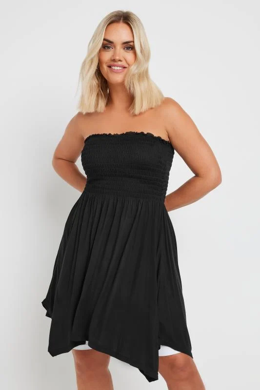 Yours YOURS Curve Black Shirred Bandeau Longline Top