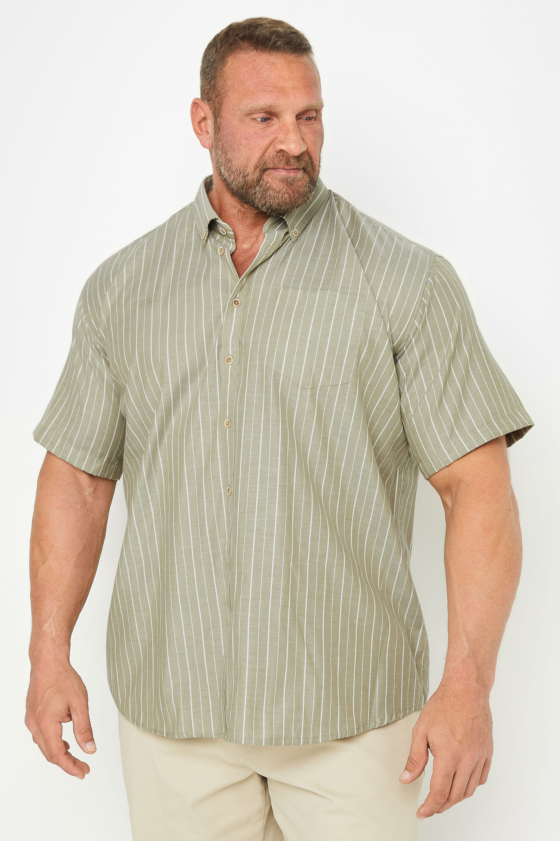 Espionage Espionage Big & Tall Sage Green Stripe Short Sleeve Oxford Shirt