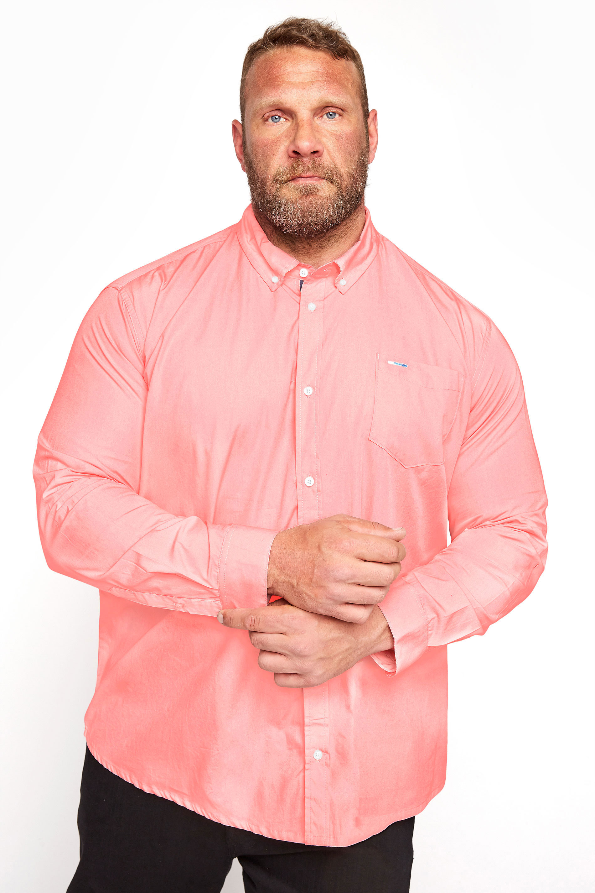 BadRhino BadRhino Big & Tall Pink Poplin Long Sleeve Shirt