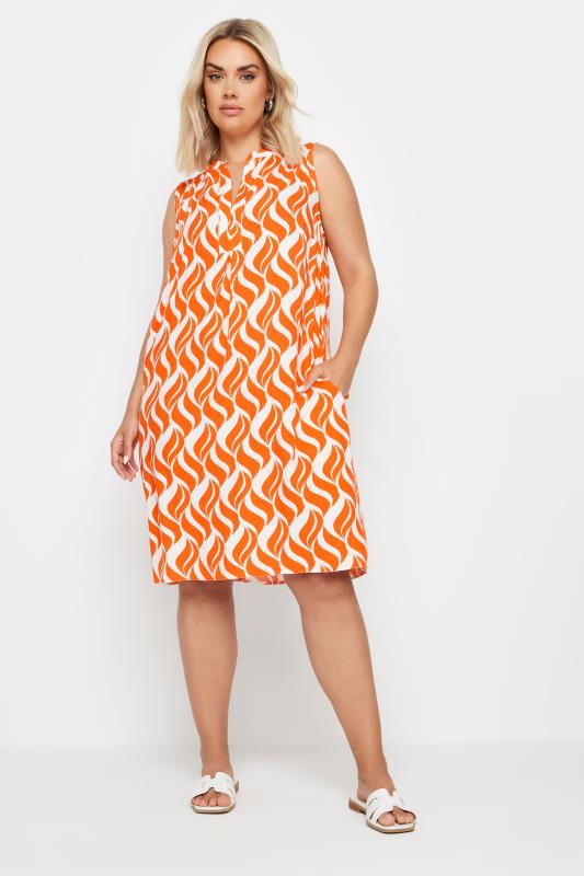 Yours YOURS Curve Orange Geometric Print Pocket Dress
