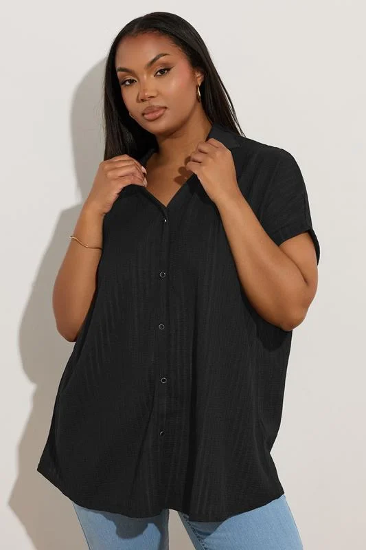 Yours YOURS Curve Black Textured Boxy Shirt