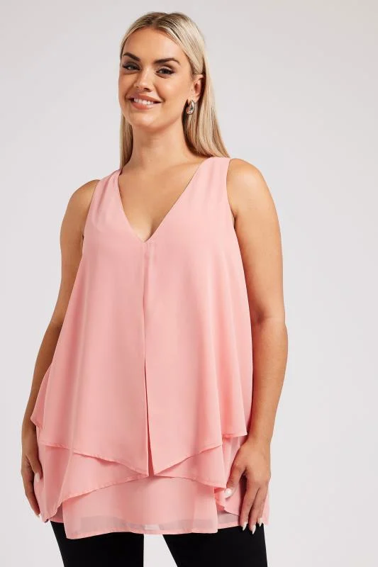 Yours London YOURS LONDON Curve Pink Layered V-Neck Top