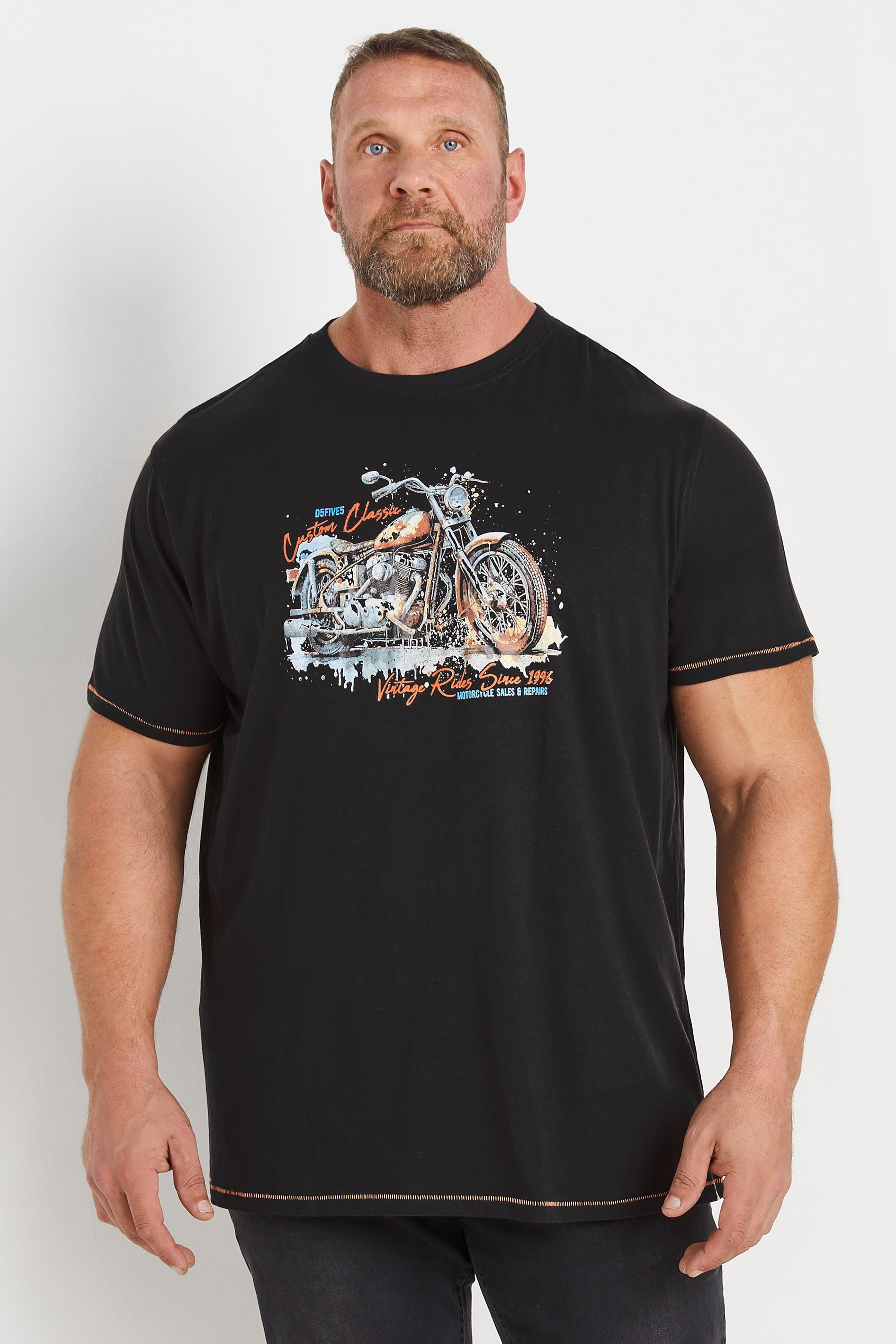 D555 D555 Big & Tall Black Motorbike Graphic Print T-Shirt