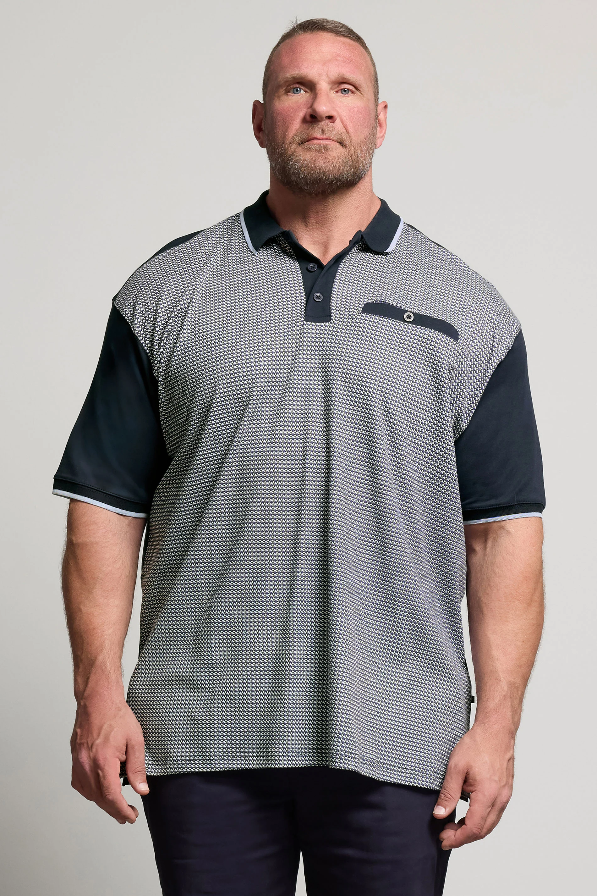 Kam KAM Navy Blue Geometric Print Short Sleeve Polo Shirt