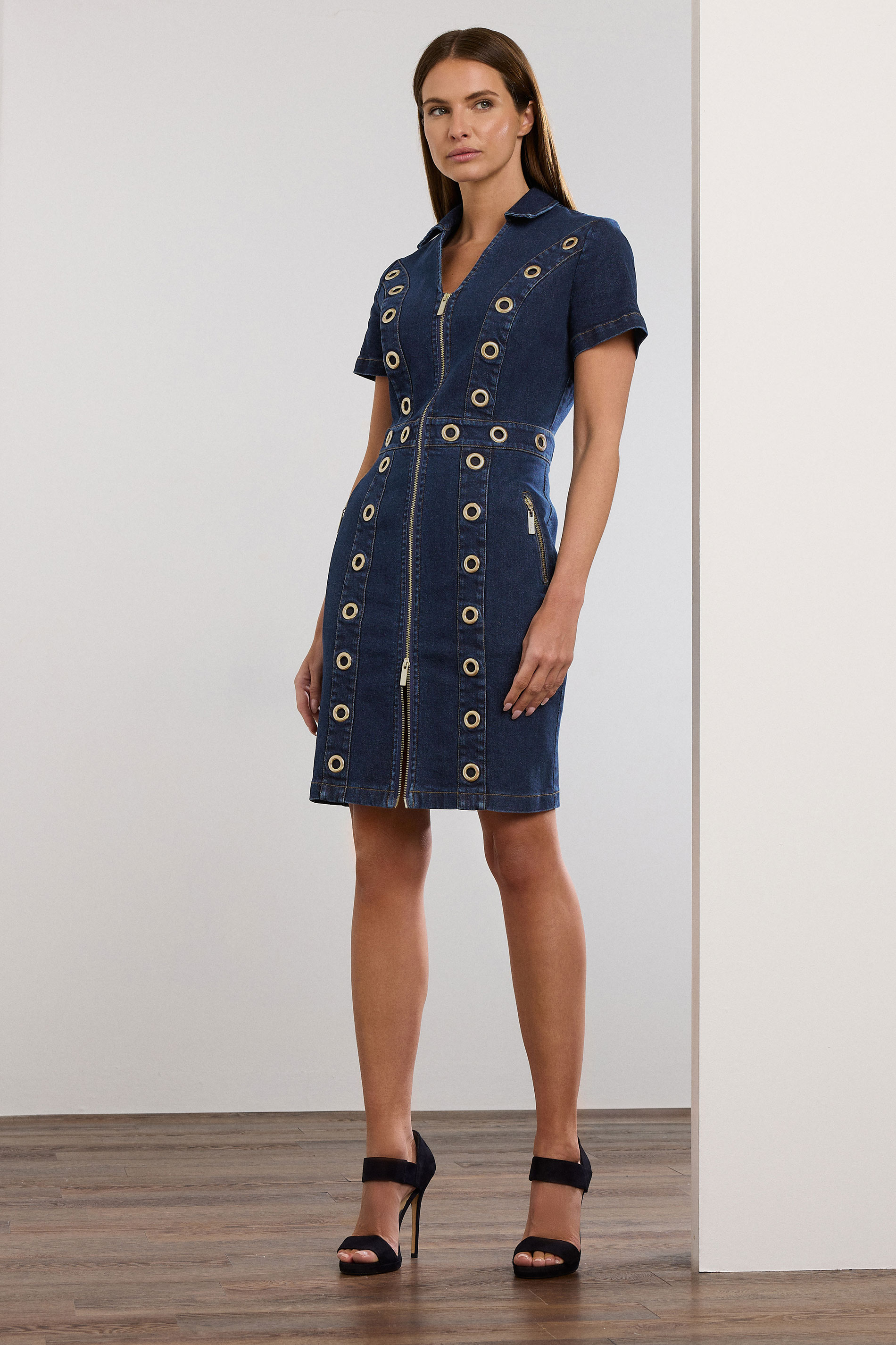 Star by Julien Macdonald STAR Indigo Blue Denim Eyelet Mini Dress