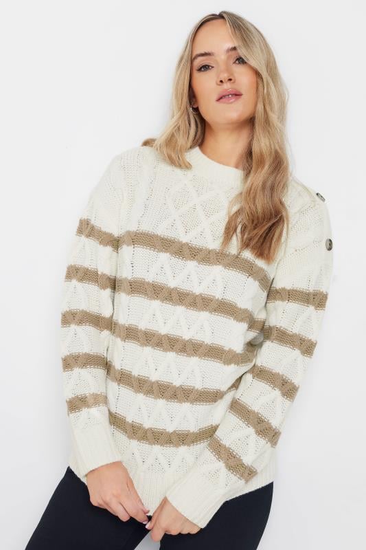 LTS LTS Tall Ivory White Stripe Cable Knit Jumper