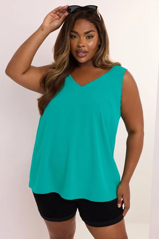 Yours YOURS Curve Teal Green Scallop Edge Cami Vest Top
