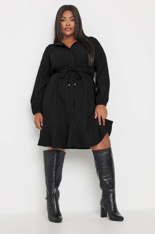 Yours YOURS Curve Black Textured Stripe Shirt Dress