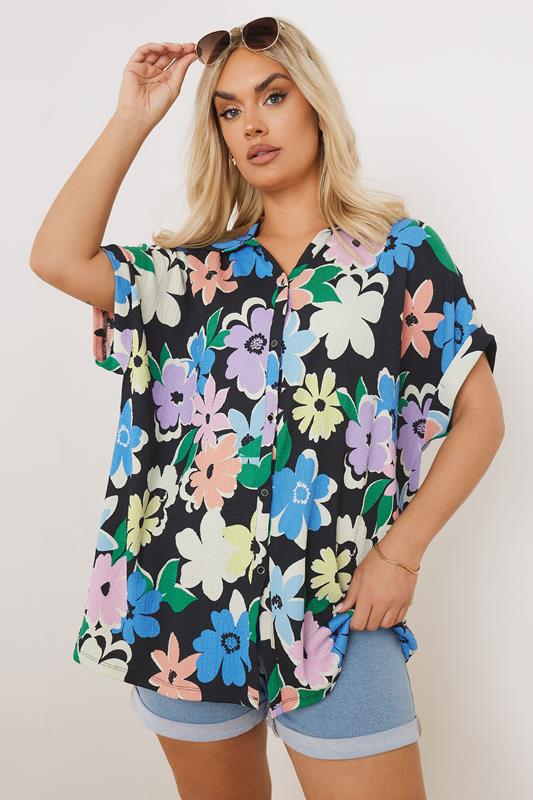 Yours YOURS Curve Black Textured Floral Print Shirt