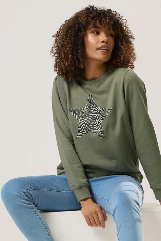 M&Co Womens M&Co Khaki Green Zebra Star Print Sweatshirt