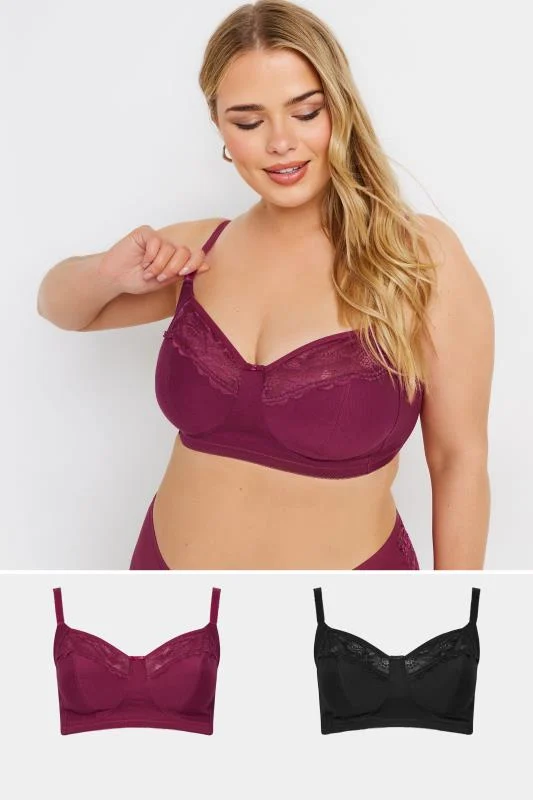 Yours YOURS Curve 2 PACK Red & Black Non-Padded Non-Wired Bras