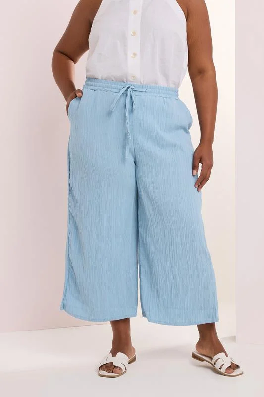 Yours YOURS Curve Light Blue Crinkle Midaxi Culottes