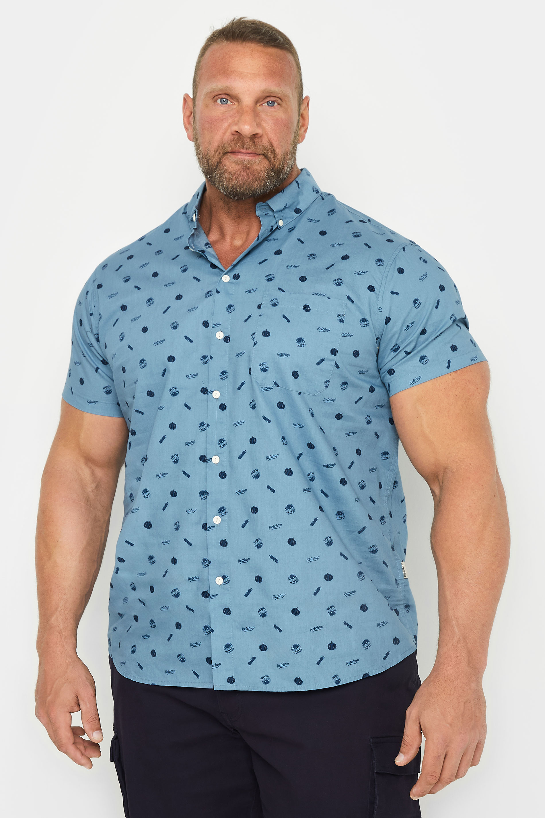 Blend BLEND Big & Tall Blue Burger Print Short Sleeve Shirt